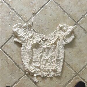 Free People Cream Lace-Up Boho Blouse